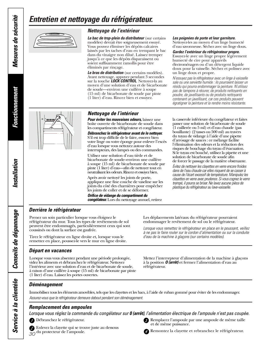 GE 20 manuel dutilisation Entretien et nettoyage du réfrigérateur 