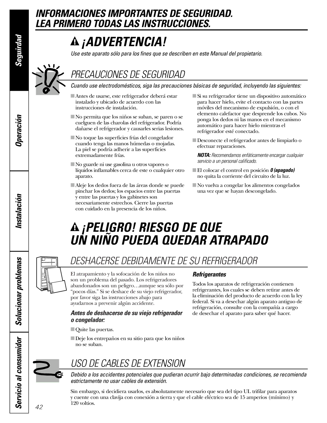 GE 20 Operación Instalación, Servicio al, Antes de deshacerse de su viejo refrigerador o congelador, Refrigerantes 