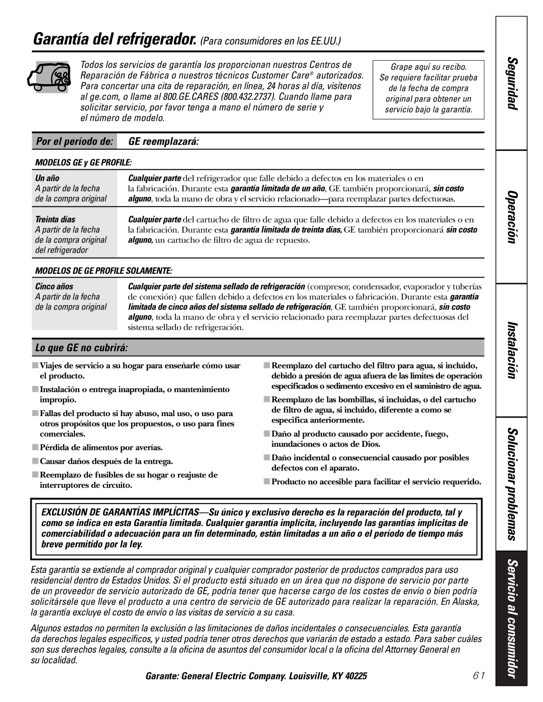 GE 20 manuel dutilisation Por el período de GE reemplazará, Lo que GE no cubrirá 