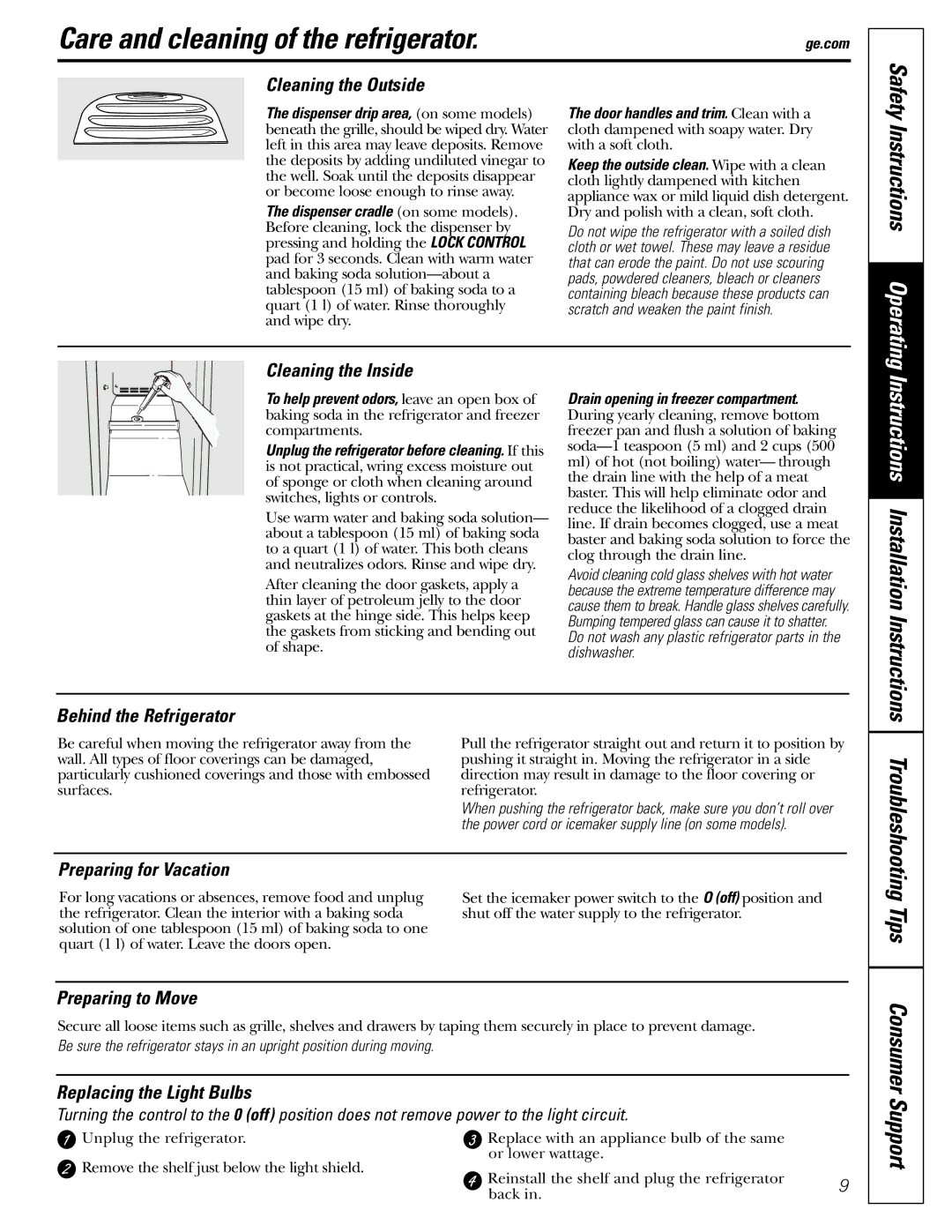 GE 20 manuel dutilisation Care and cleaning of the refrigerator 