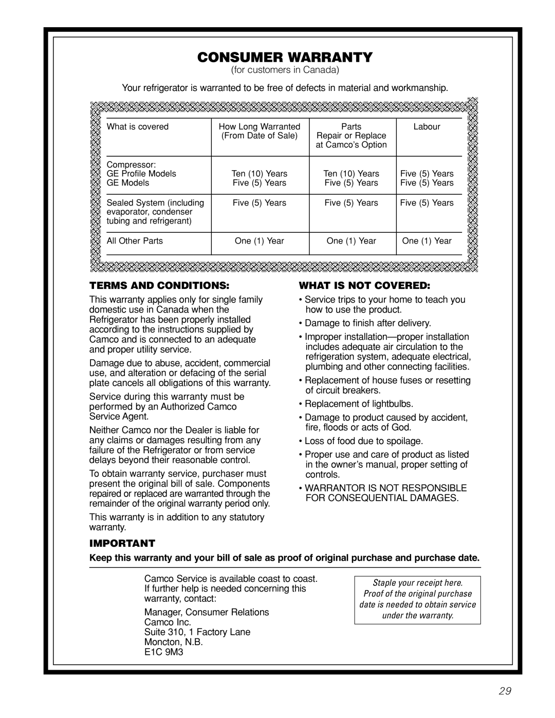 GE 200D2463P002 installation instructions Consumer Warranty 