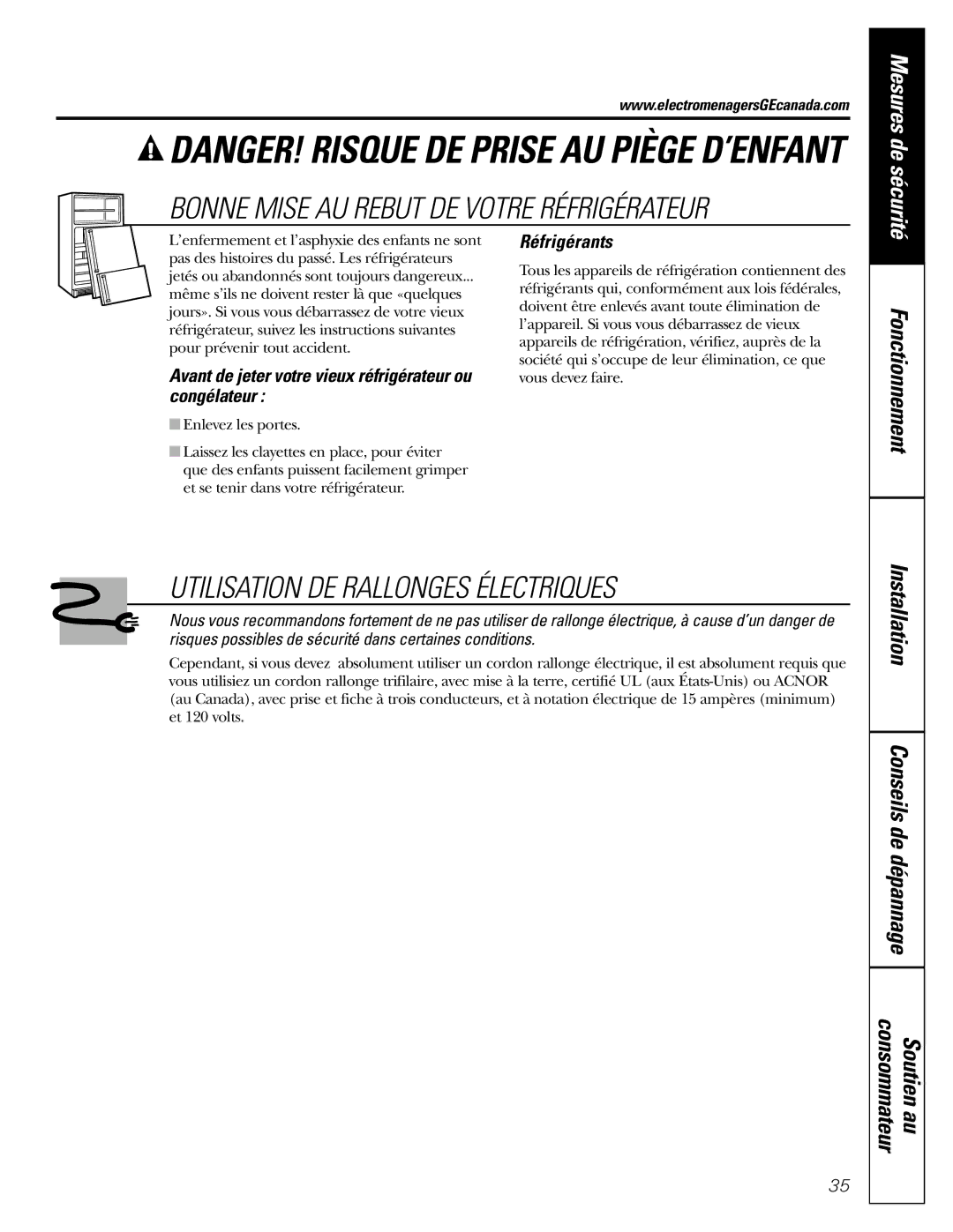 GE 200D2463P002 Utilisation DE Rallonges Électriques, Installation Conseils de dépannage Consommateur Soutien au 