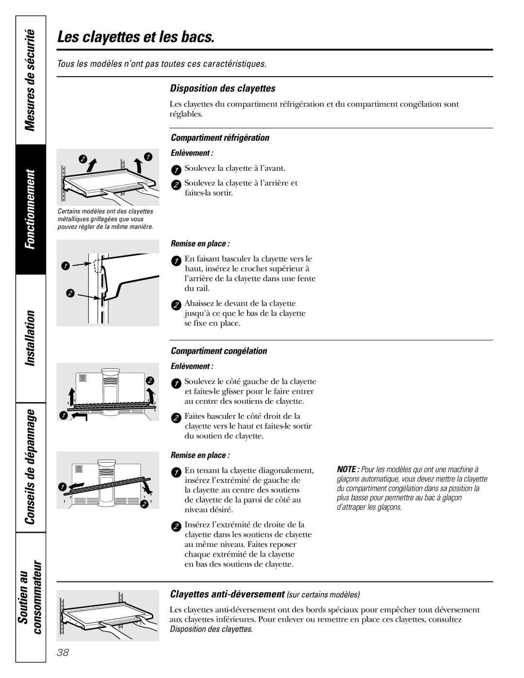 GE 200D2463P002 Les clayettes et les bacs, Installation Dépannage, Conseils de, Disposition des clayettes 