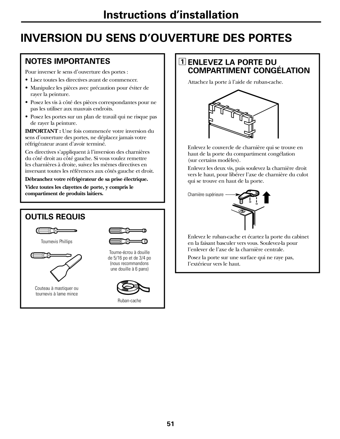 GE 200D2463P002 installation instructions Inversion DU Sens D’OUVERTURE DES Portes, Outils Requis 