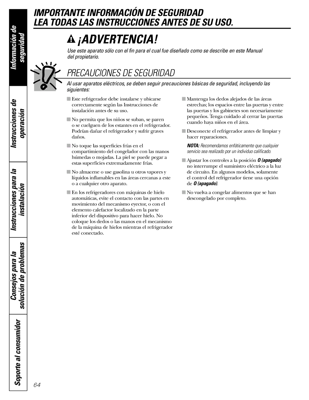 GE 200D2463P002 Precauciones DE Seguridad, Operación, Instrucciones para la Instalación Para la, Instrucciones de 