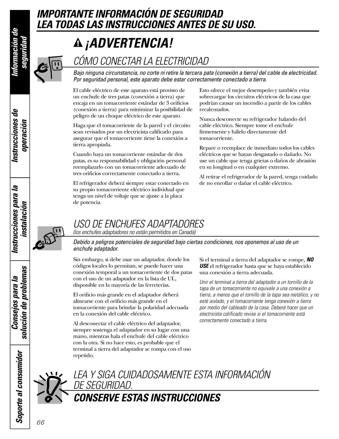 GE 200D2463P002 Cómo Conectar LA Electricidad, LEA Y Siga Cuidadosamente Esta Información DE Seguridad 