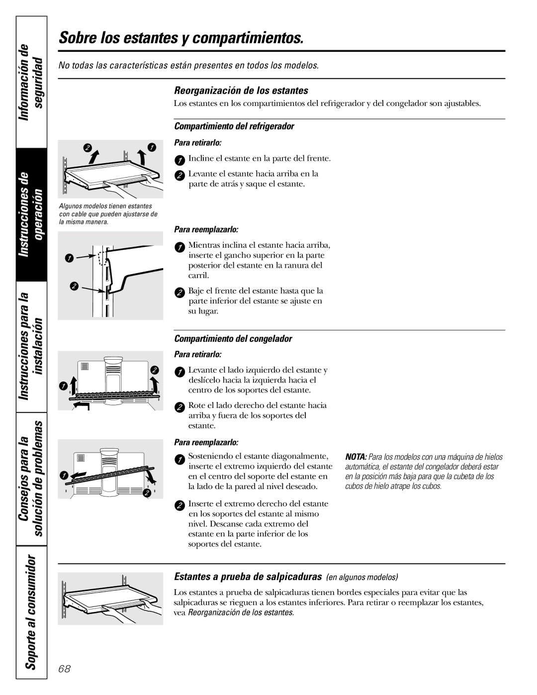 GE 200D2463P002 Sobre los estantes y compartimientos, Información de Seguridad, Instrucciones para la 