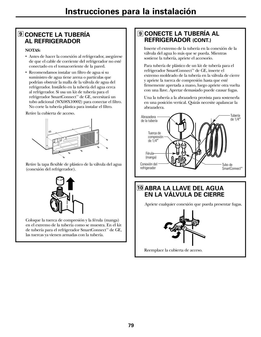 GE 200D2463P002 installation instructions Abra LA Llave DEL Agua EN LA Válvula DE Cierre 