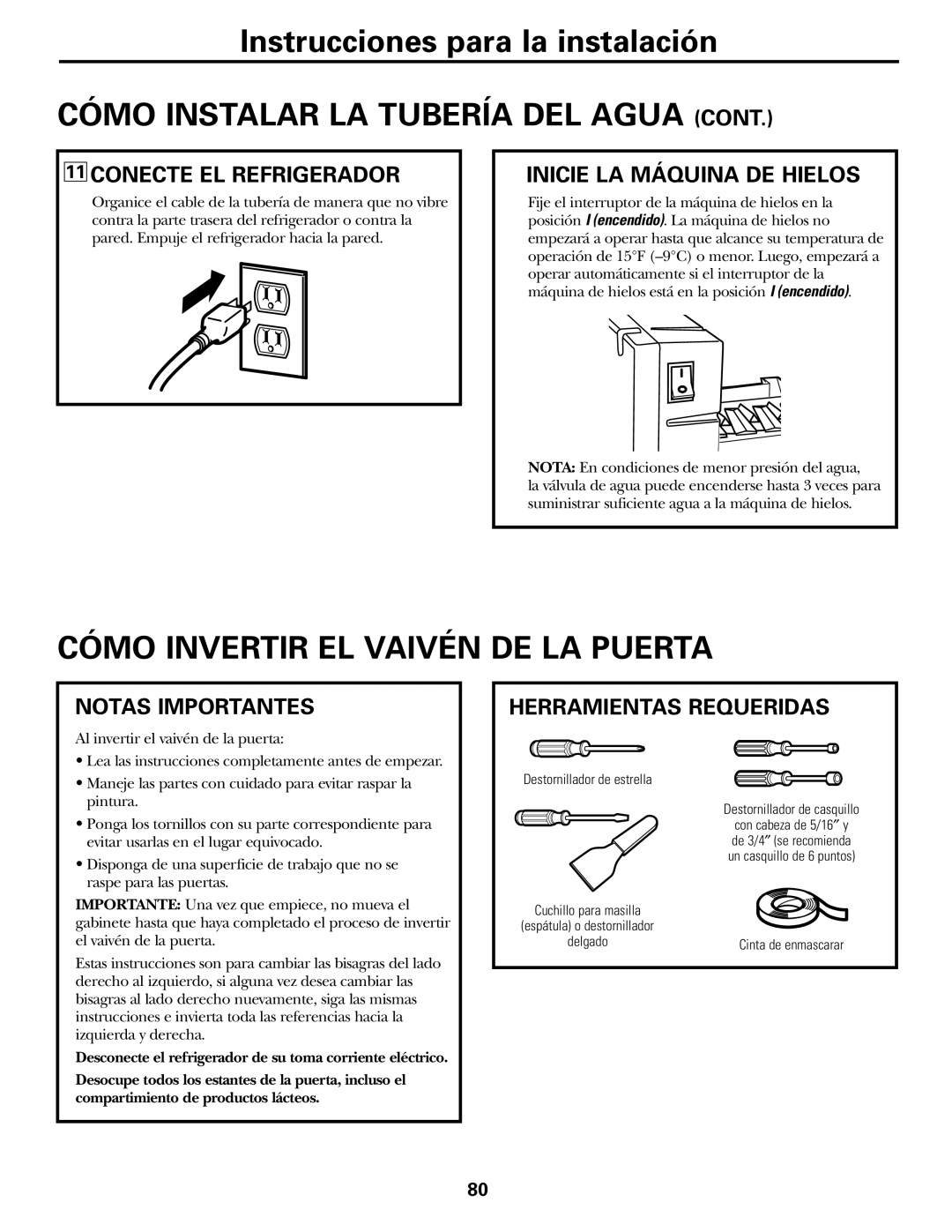 GE 200D2463P002 Cómo Invertir EL Vaivén DE LA Puerta, Conecte EL Refrigerador, Inicie LA Máquina DE Hielos 