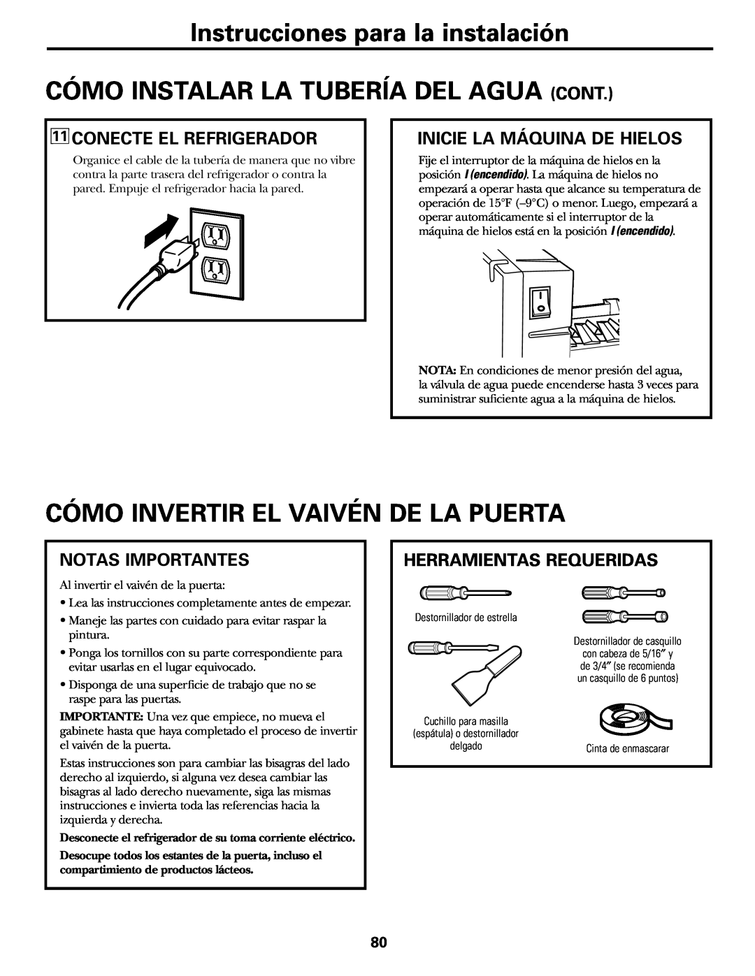 GE 200D2463P002 Cómo Invertir El Vaivén De La Puerta, Conecte El Refrigerador, Inicie La Máquina De Hielos 