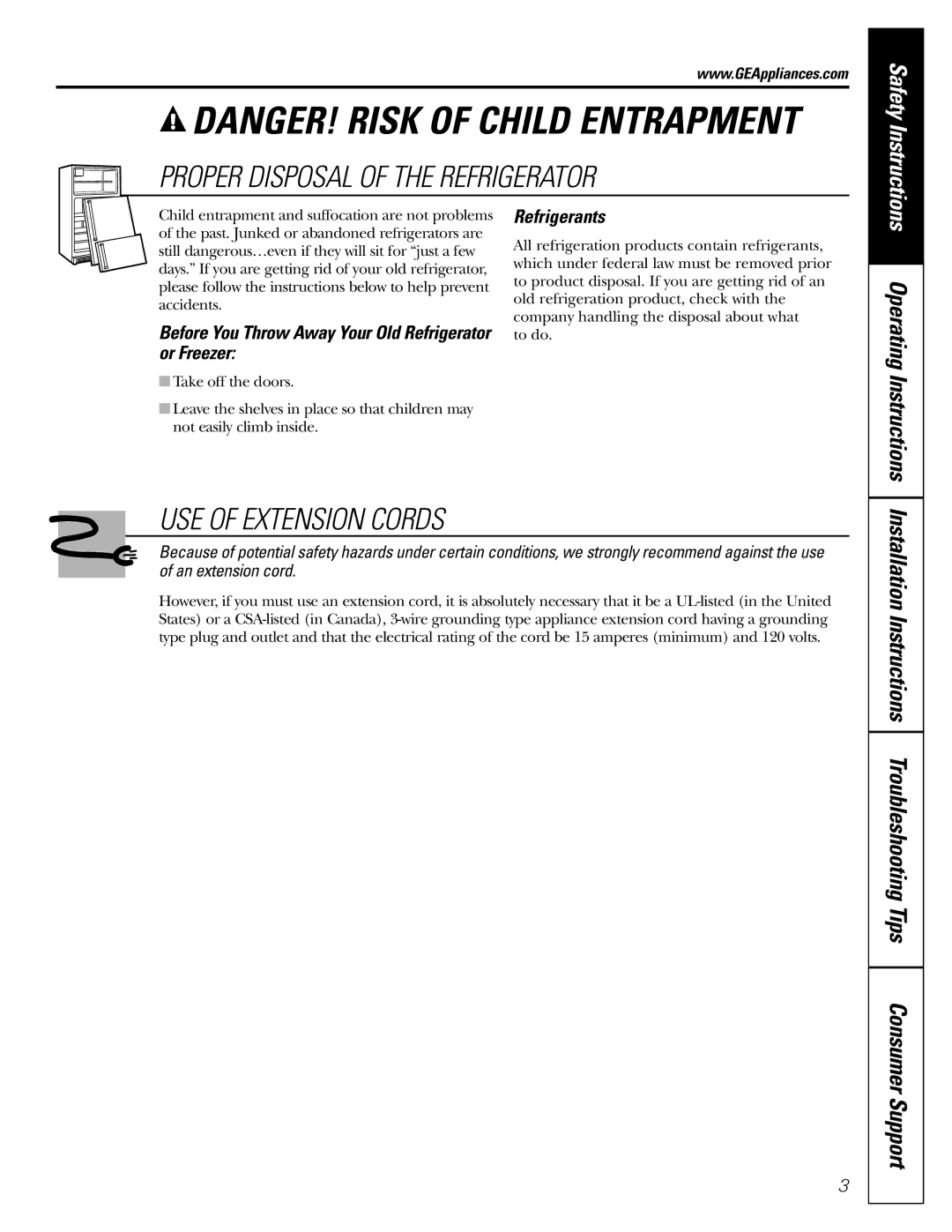 GE 200D26000P022 Operating Instructions, Before You Throw Away Your Old Refrigerator or Freezer, Refrigerants 