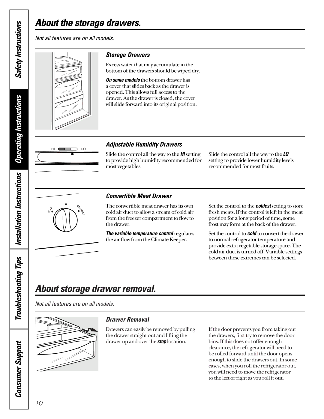 GE 200D2600P001, 21 installation instructions About the storage drawers, About storage drawer removal, Tips Installation 