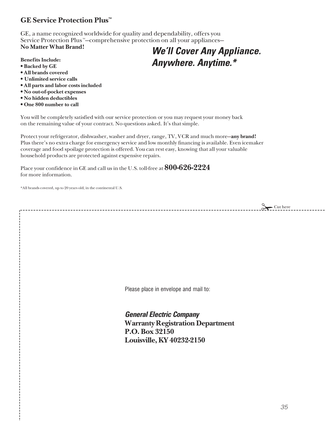 GE 21, 200D2600P001 installation instructions We’ll Cover Any Appliance. Anywhere. Anytime 