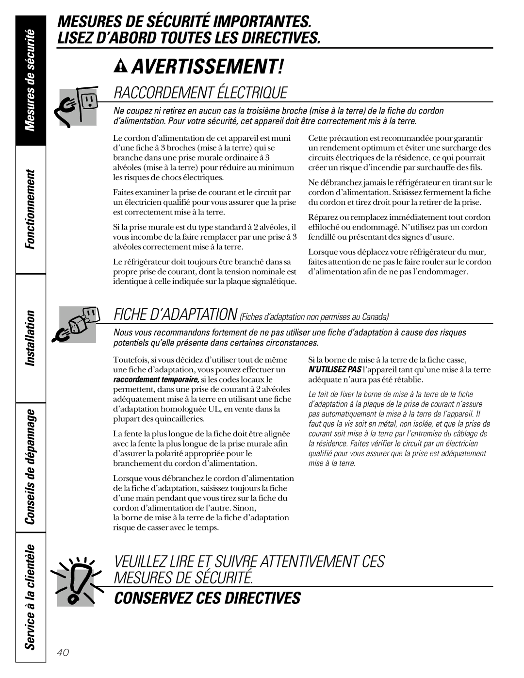 GE 200D2600P001, 21 installation instructions Conseils de dépannage, Service à la clientèle 