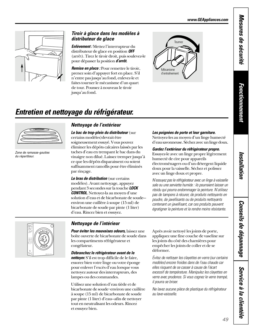 GE 21, 200D2600P001 Entretien et nettoyage du réfrigérateur, De dépannage Service à la clientèle, Nettoyage de l’extérieur 