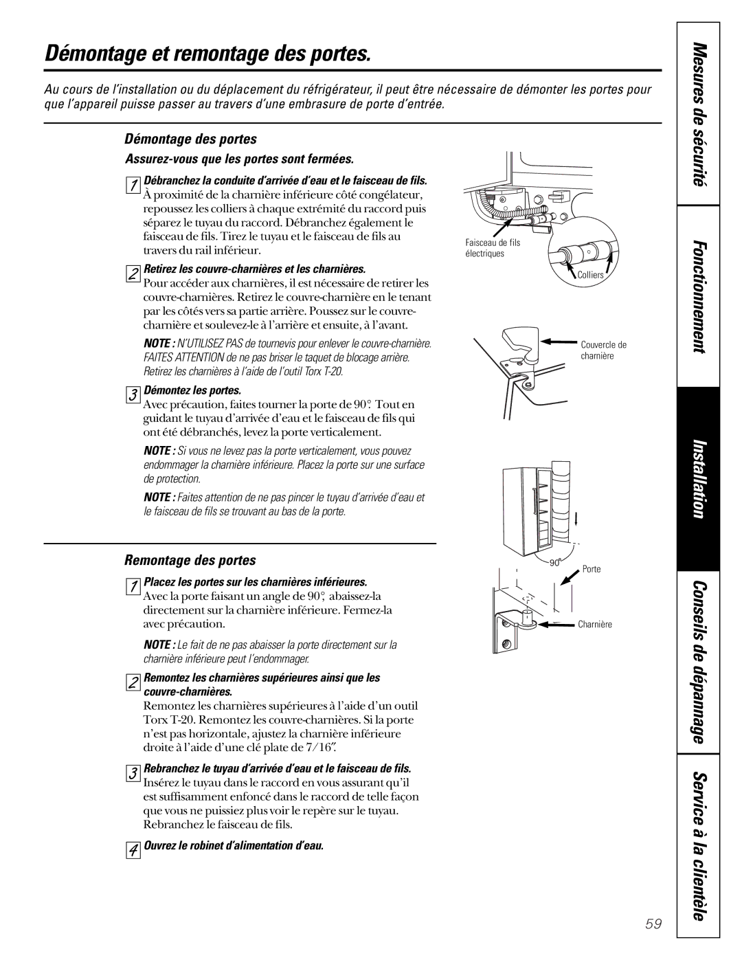 GE 21 Démontage et remontage des portes, Sécurité Fonctionnement, Mesures de, Démontage des portes, Remontage des portes 