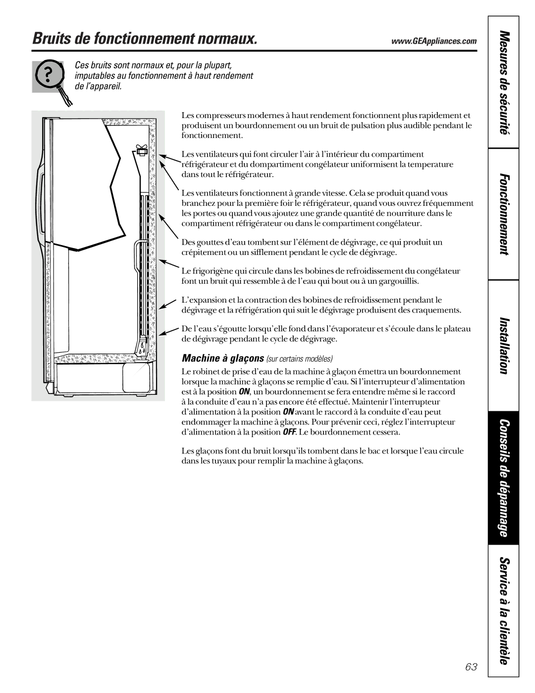 GE 21, 200D2600P001 Bruits de fonctionnement normaux, Mesures de sécurité Fonctionnement Installation 