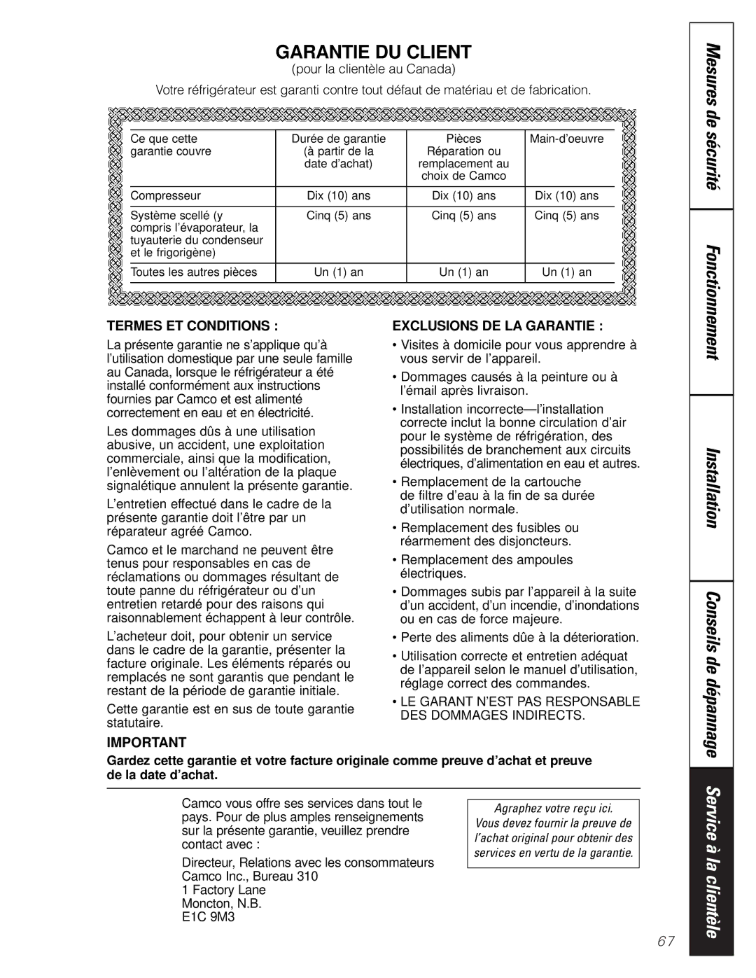 GE 21, 200D2600P001 installation instructions Garantie DU Client, Agraphez votre reçu ici 