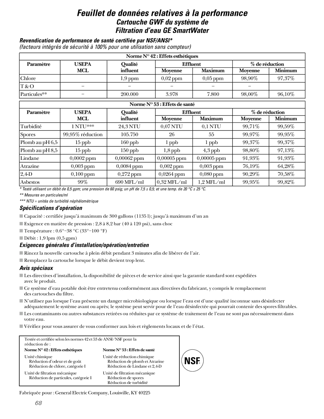 GE 200D2600P001, 21 Spécifications d’opération, Exigences générales d’installation/opération/entretien, Avis spéciaux 