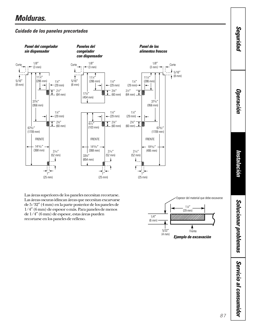 GE 21, 200D2600P001 installation instructions Molduras, Cuidado de los paneles precortados, Con dispensador 