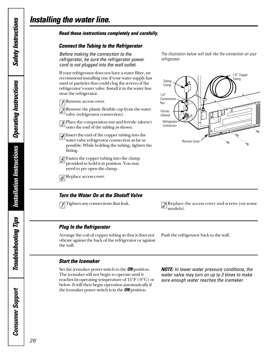 GE 200D2600P001, 21 Installation Instructions Operating Instructions Safety Instructions, Plug In the Refrigerator 