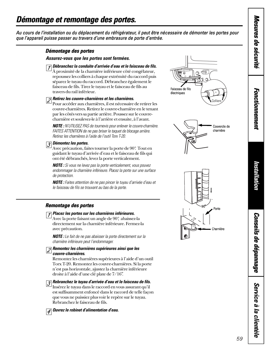 GE 21 Démontage et remontage des portes, sécurité Fonctionnement, Mesures de, Démontage des portes, Remontage des portes 