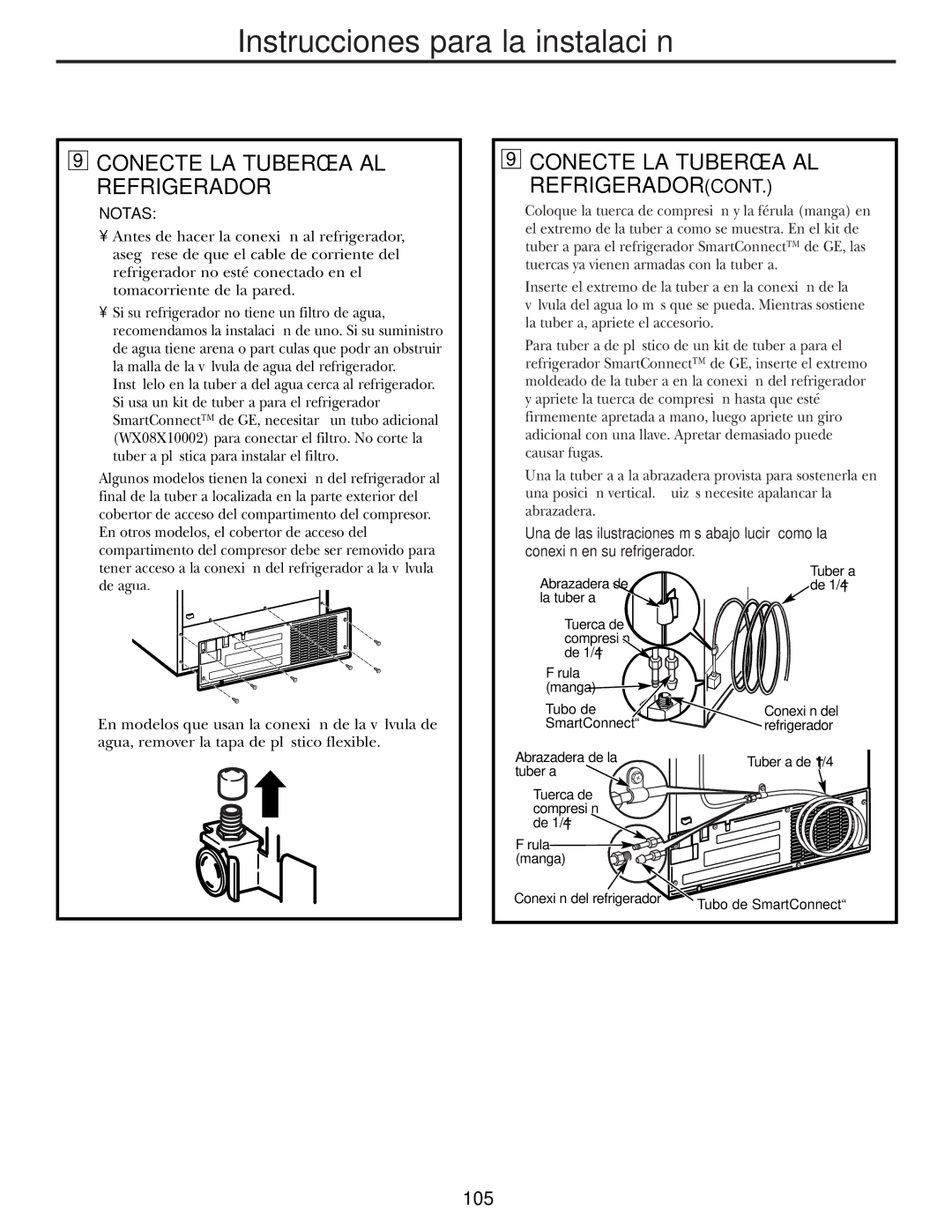 GE 200D2600P010 installation instructions Conecte LA Tubería AL Refrigerador, Notas 