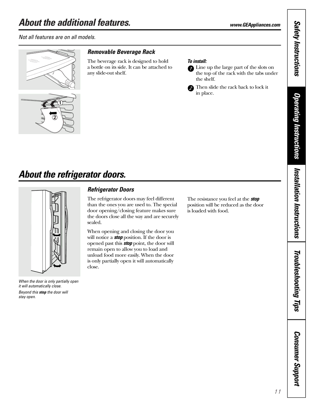 GE 200D2600P010 installation instructions About the additional features, About the refrigerator doors 