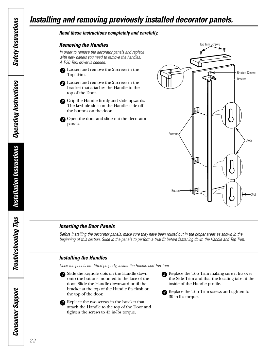 GE 200D2600P010 installation instructions Removing the Handles, Read these instructions completely and carefully 