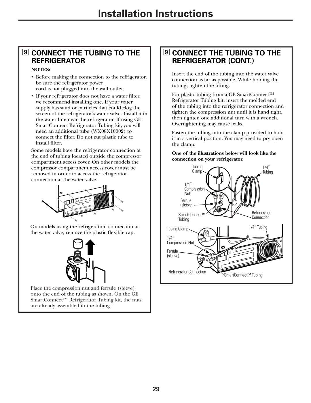 GE 200D2600P010 installation instructions Connect the Tubing to the Refrigerator 