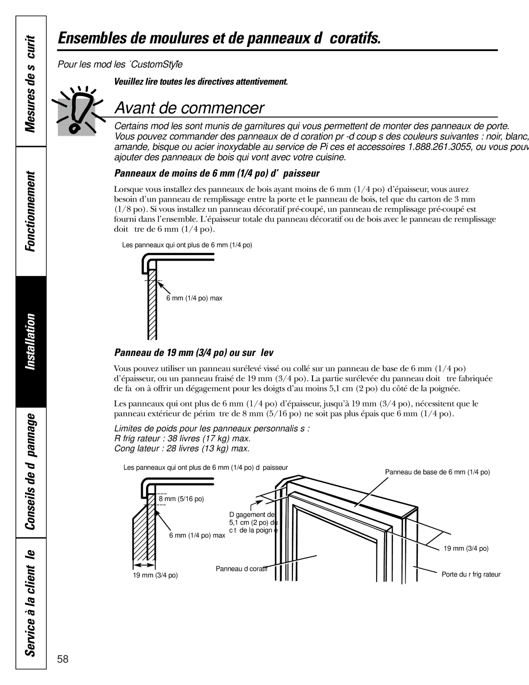 GE 200D2600P010 Ensembles de moulures et de panneaux décoratifs, Mesures de sécurité Fonctionnement 