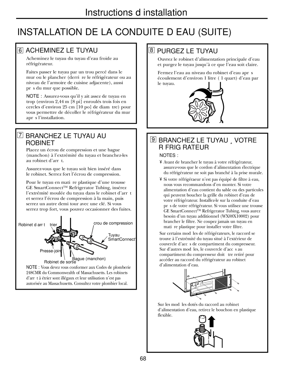 GE 200D2600P010 Acheminez LE Tuyau, Purgez LE Tuyau, Branchez LE Tuyau AU Robinet, Branchez LE Tuyau À Votre Réfrigérateur 