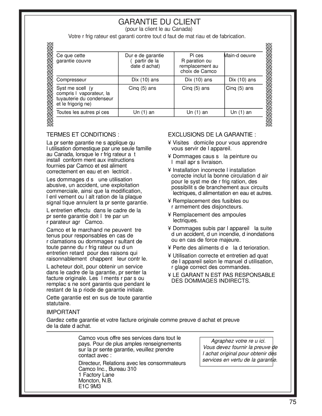 GE 200D2600P010 installation instructions Garantie DU Client 