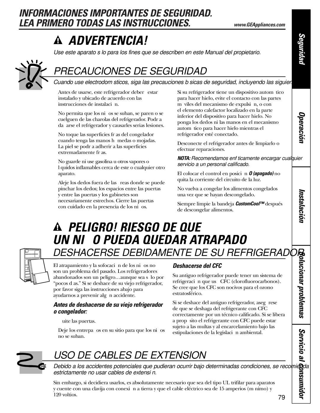 GE 200D2600P010 Al consumidor, Instalación, Antes de deshacerse de su viejo refrigerador o congelador, Deshacerse del CFC 