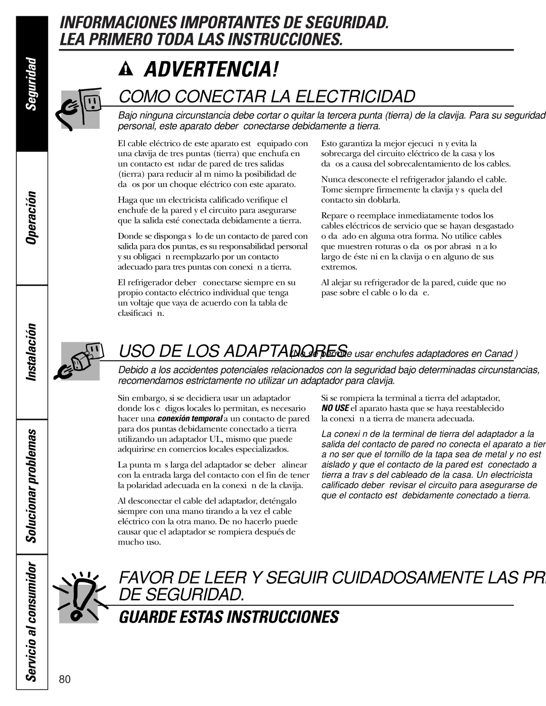 GE 200D2600P010 installation instructions Solucionar problemas, Instalación, Servicio al consumidor 