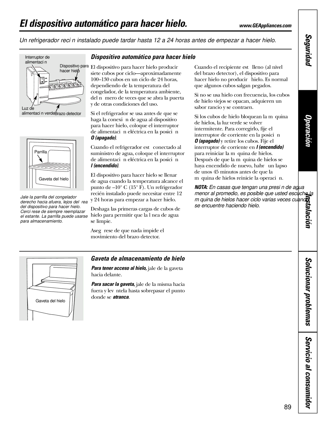 GE 200D2600P010 El dispositivo automático para hacer hielo, Dispositivo automático para hacer hielo, Encendido 