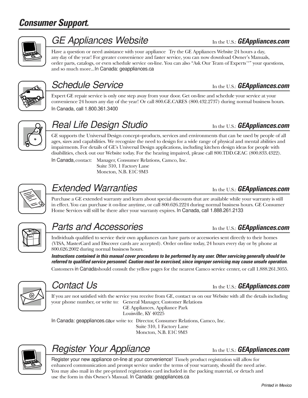 GE 200D2600P015 installation instructions Consumer Support, Schedule Service 