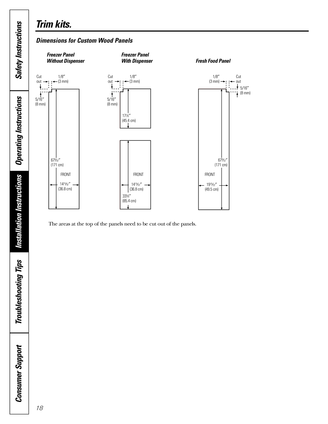 GE 200D2600P015 Trim kits, Safety Instructions, Instructions Operating Instructions, Dimensions for Custom Wood Panels 