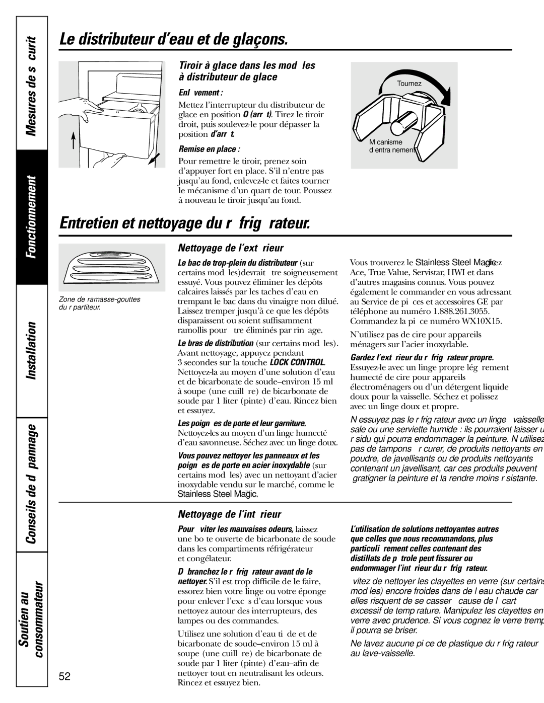 GE 200D2600P015 Le distributeur d’eau et de glaçons, Entretien et nettoyage du réfrigérateur, Installation De dépannage 