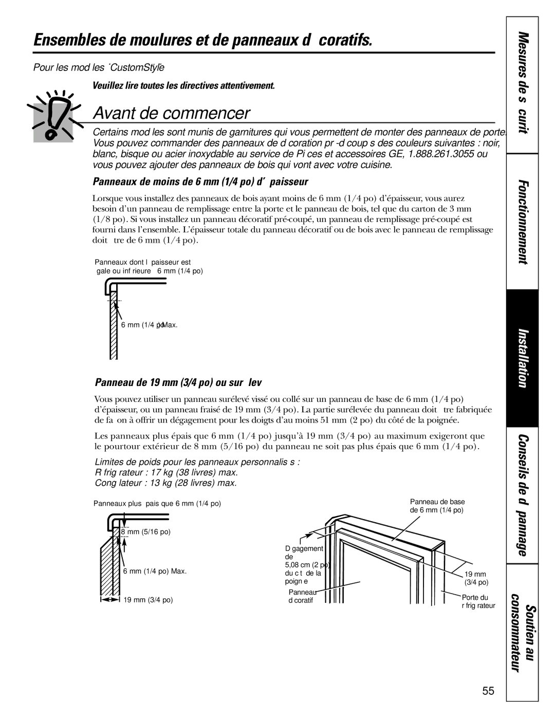 GE 200D2600P015 Ensembles de moulures et de panneaux décoratifs, Mesures de sécurité Fonctionnement 