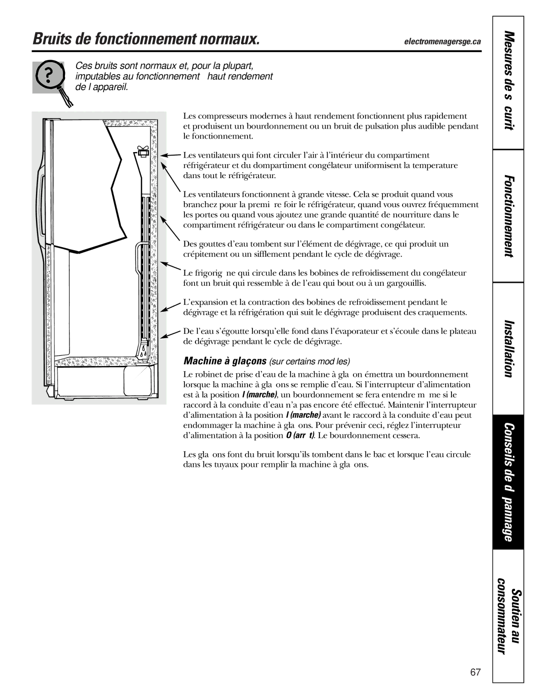 GE 200D2600P015 installation instructions Bruits de fonctionnement normaux, Mesures de sécurité Fonctionnement Installation 