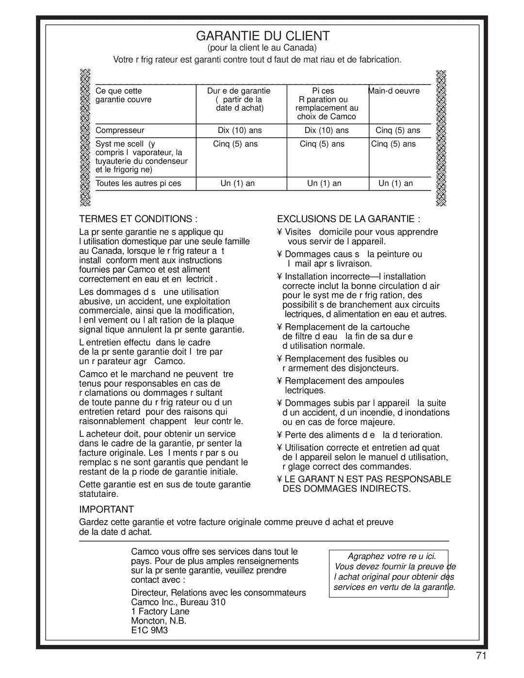 GE 200D2600P015 installation instructions Garantie DU Client 