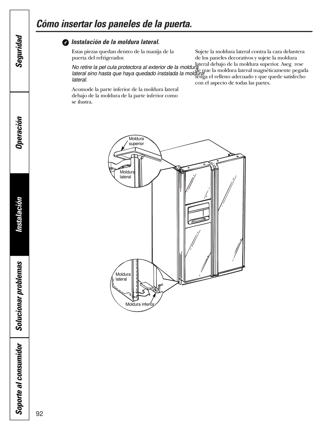 GE 200D2600P015 installation instructions Instalación de la moldura lateral 