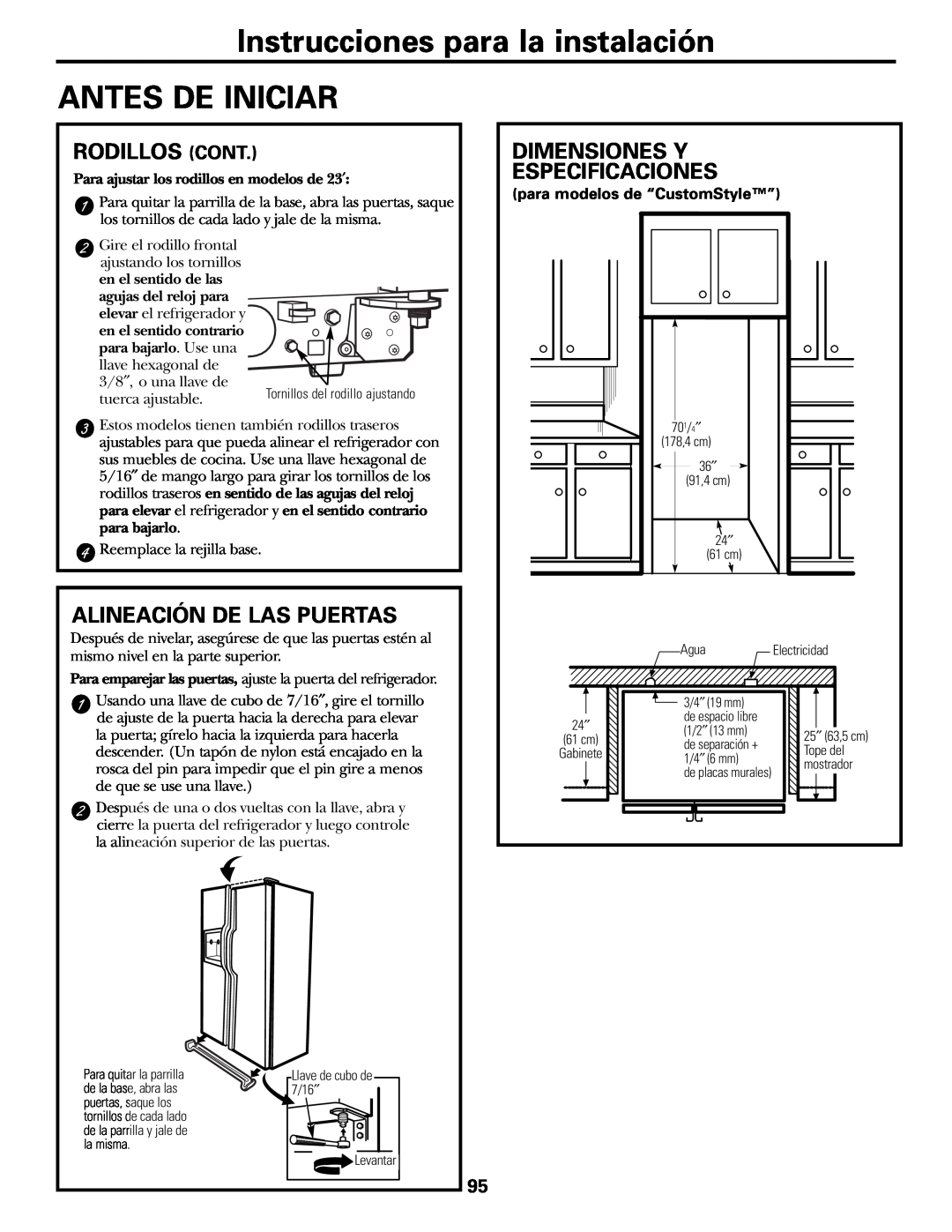 GE 200D2600P015 Instrucciones para la instalación ANTES DE INICIAR, Rodillos Cont, Alineación De Las Puertas 