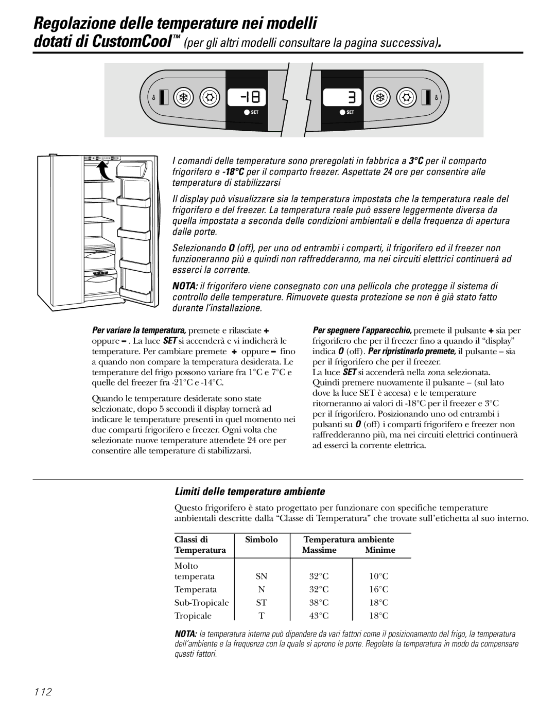 GE 200D2600P031 Limiti delle temperature ambiente, Classi di Simbolo Temperatura ambiente Massime Minime 