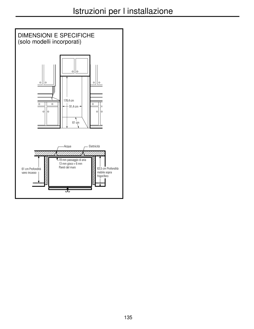 GE 200D2600P031 operating instructions Dimensioni E Specifiche solo modelli incorporati 