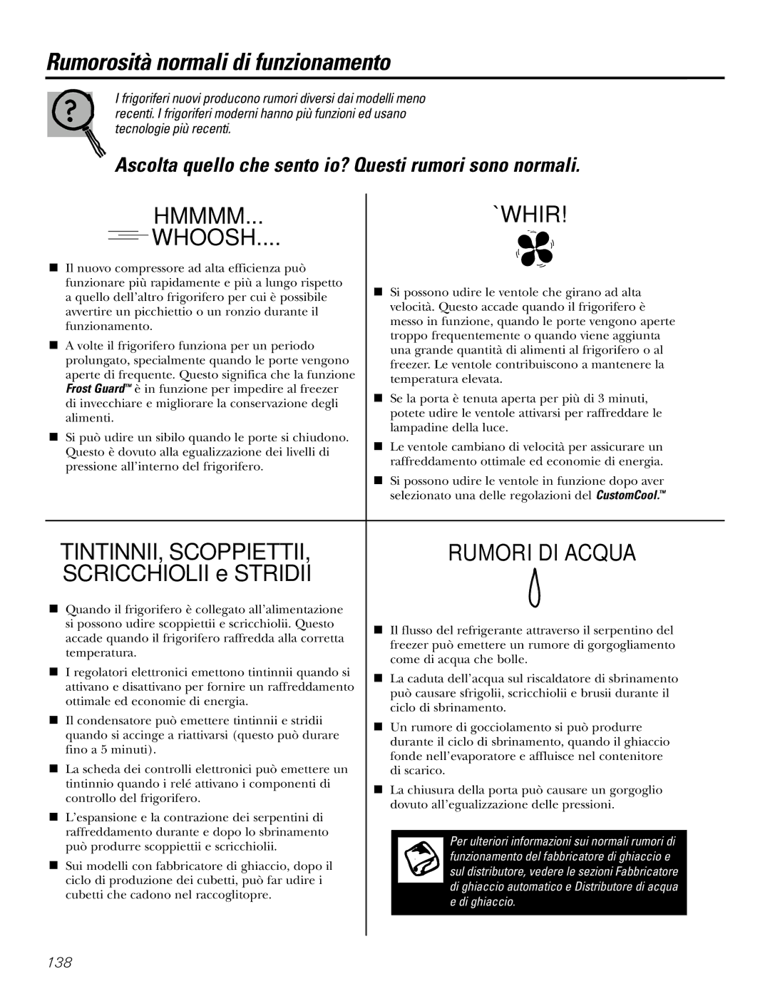 GE 200D2600P031 operating instructions Rumorosità normali di funzionamento, Whoosh 