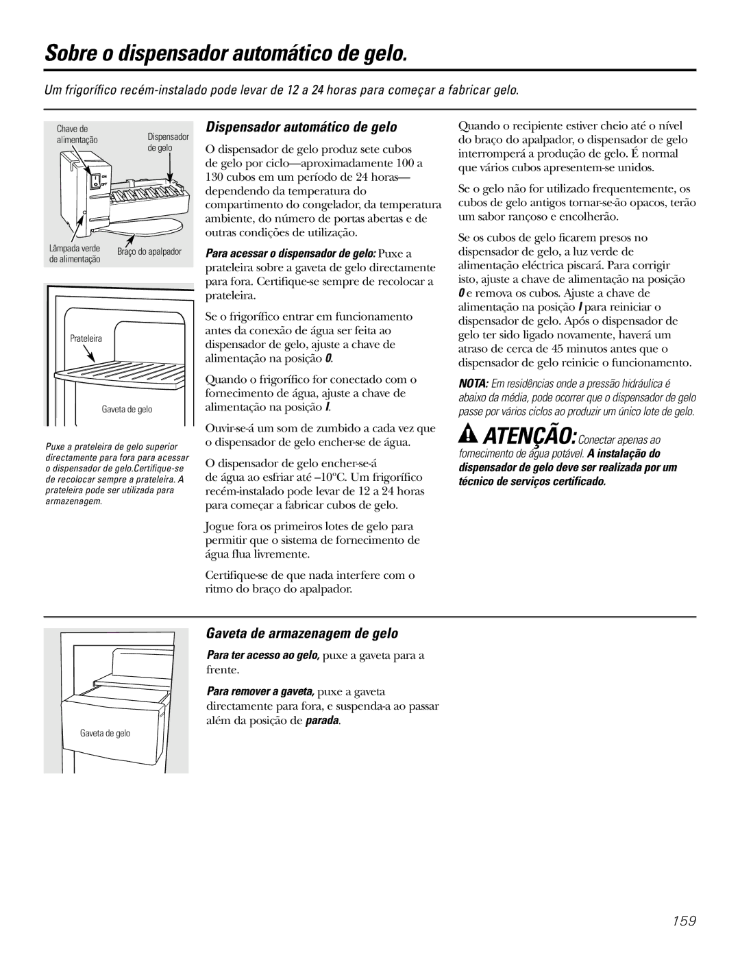 GE 200D2600P031 Sobre o dispensador automático de gelo, Dispensador automático de gelo, Gaveta de armazenagem de gelo 