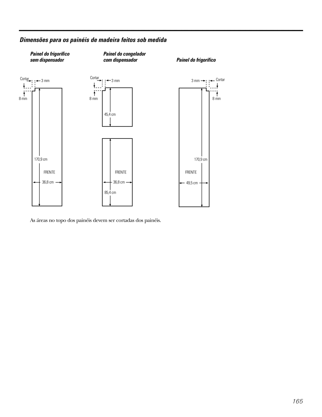 GE 200D2600P031 operating instructions Dimensões para os painéis de madeira feitos sob medida 