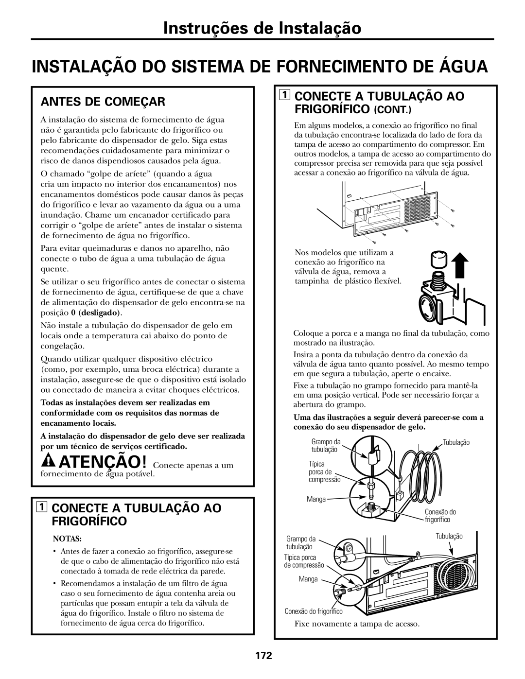 GE 200D2600P031 Instalação do Sistema DE Fornecimento DE Água, Antes DE Começar, Conecte a Tubulação AO Frigorífico 